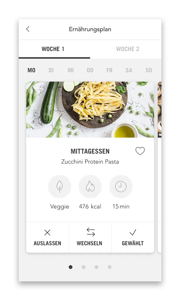 PhysioFIT Peine Ernährungsplan Plan mit Mahlzeiten (Smartphone Ansicht Beispiel Tag)